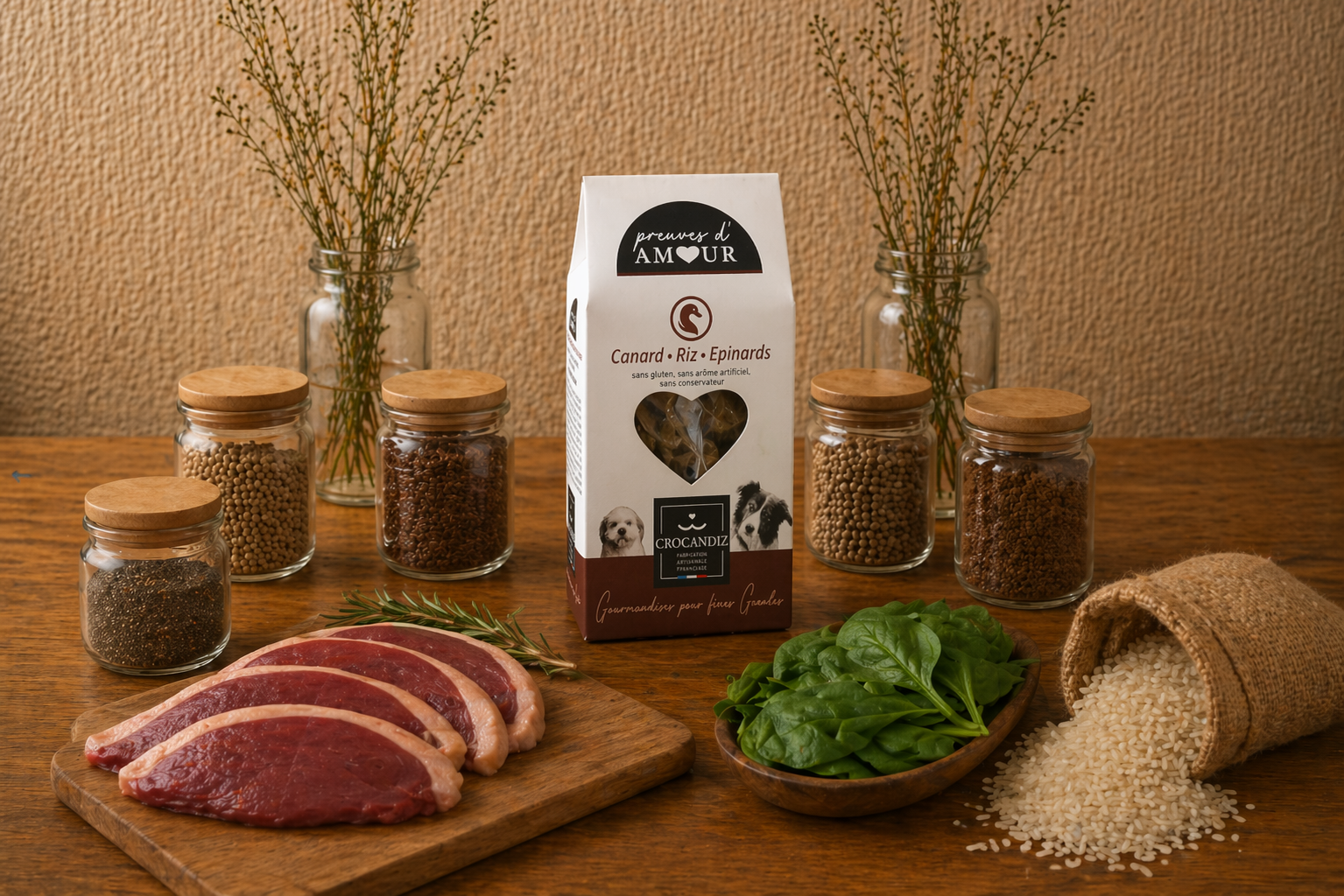 Friandises naturelles au canard, riz & épinards — Recette artisanale pour chien