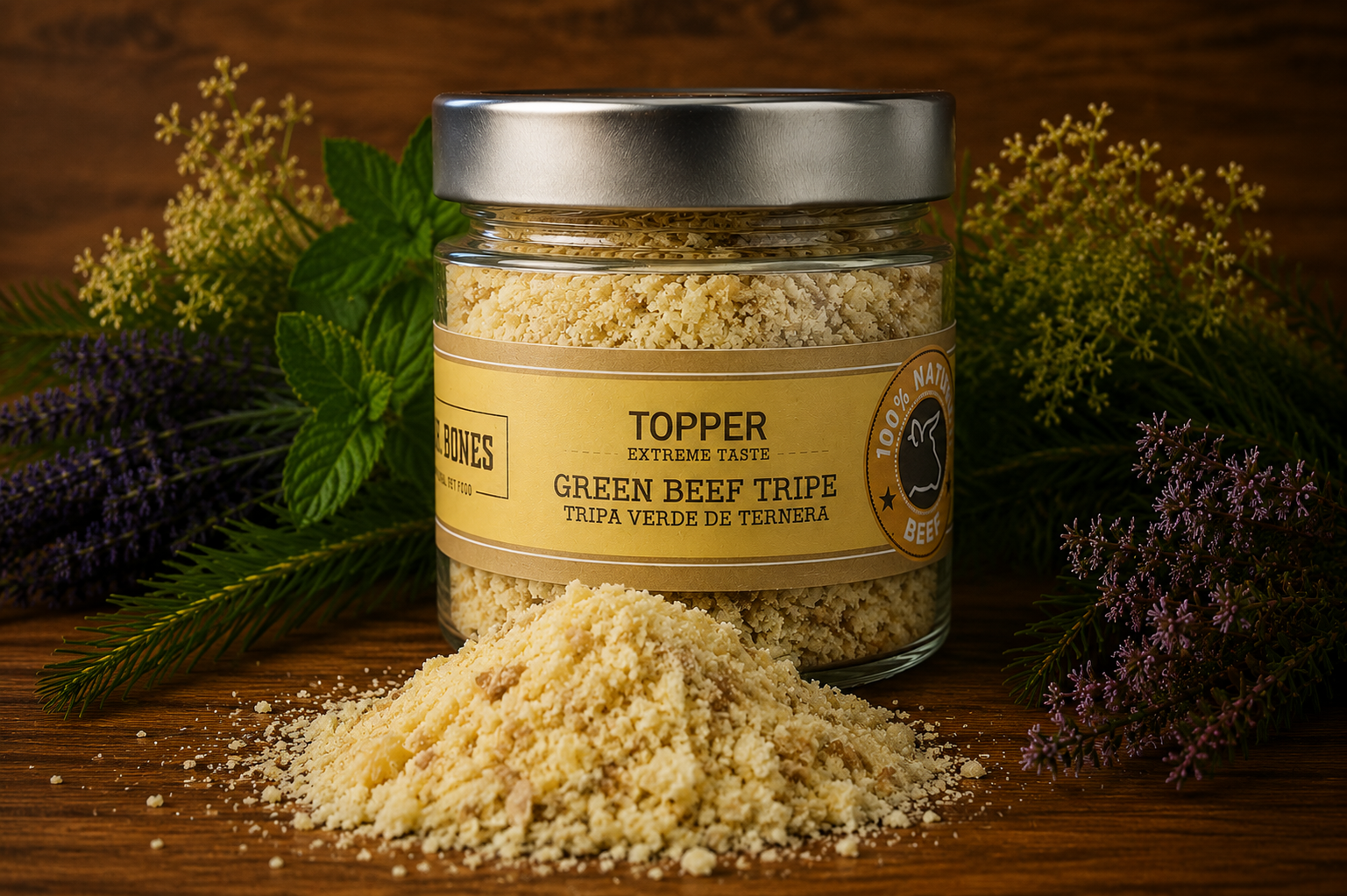 Green Beef Tripe Topper pour chiens et chats